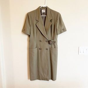Vintage olive green women’s power suit dress shoulder pad shift career work 14